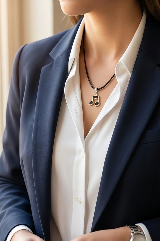 Gold and Black Beamed Eighth Notes Necklace