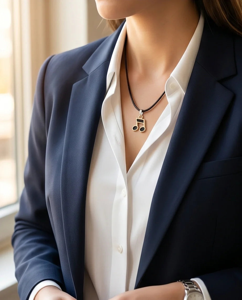 Gold and Black Beamed Eighth Notes Necklace
