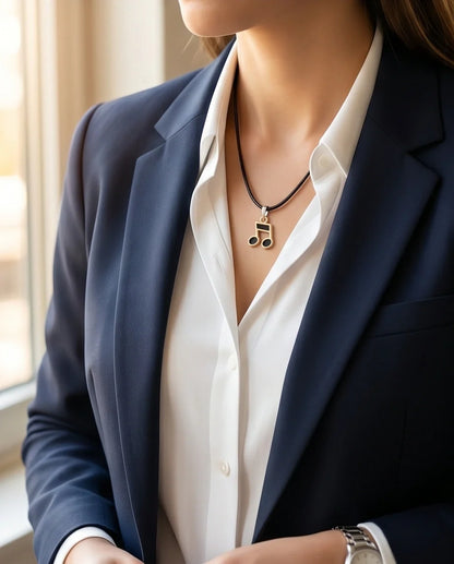 Gold and Black Beamed Eighth Notes Necklace