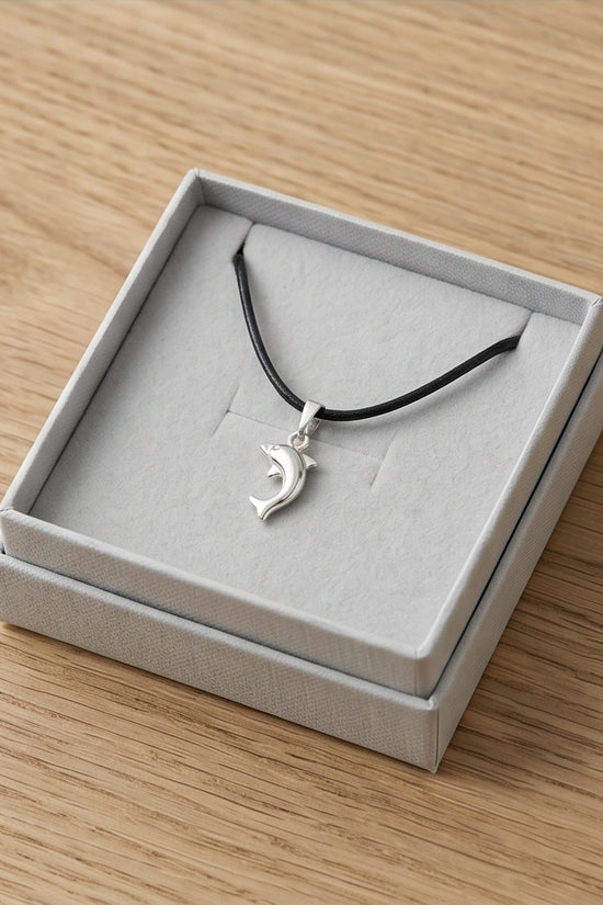 Silver Polished Playful Dolphin Necklace