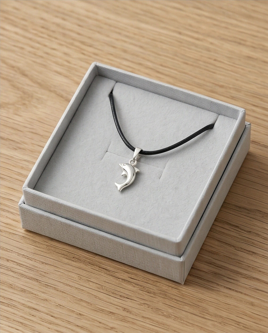 Silver Polished Playful Dolphin Necklace