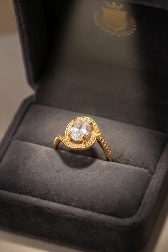 Luxury 14K Gold Oval Moissanite Swirl Beaded Ring