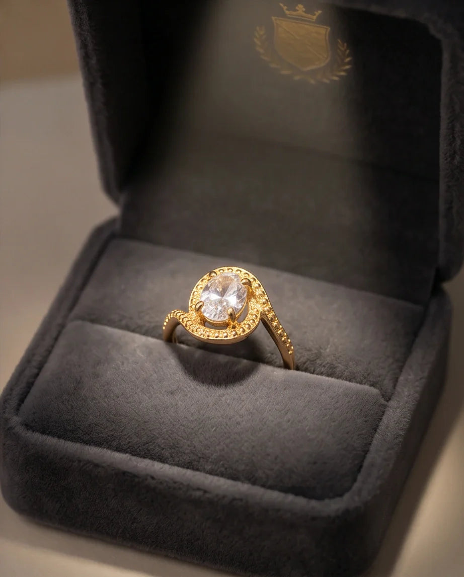 Luxury Gold Oval Moissanite Swirl Beaded Ring