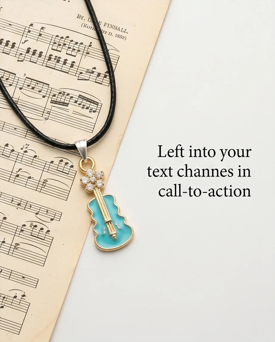 Gold and Turquoise Enamel Violin Necklace
