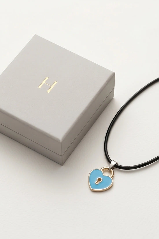 Gold and Pastel Blue Heart Lock Necklace