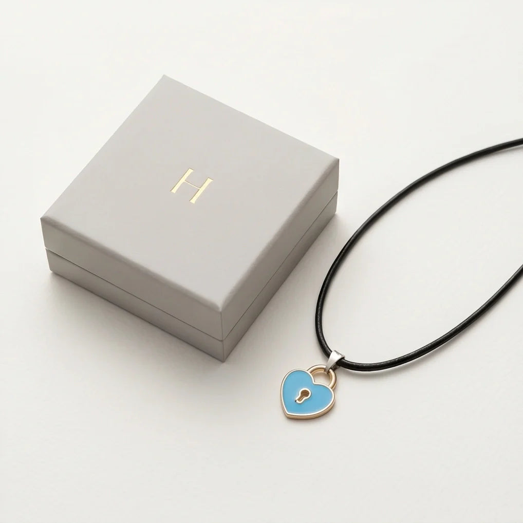 Gold and Pastel Blue Heart Lock Necklace