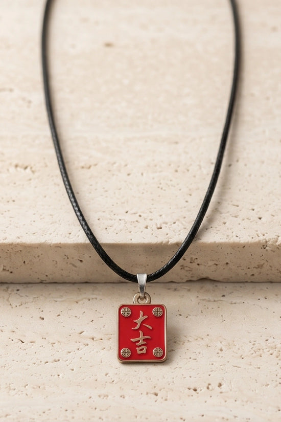 Traditional Red Chinese Character "Da Ji" Good Luck Pendant Necklace