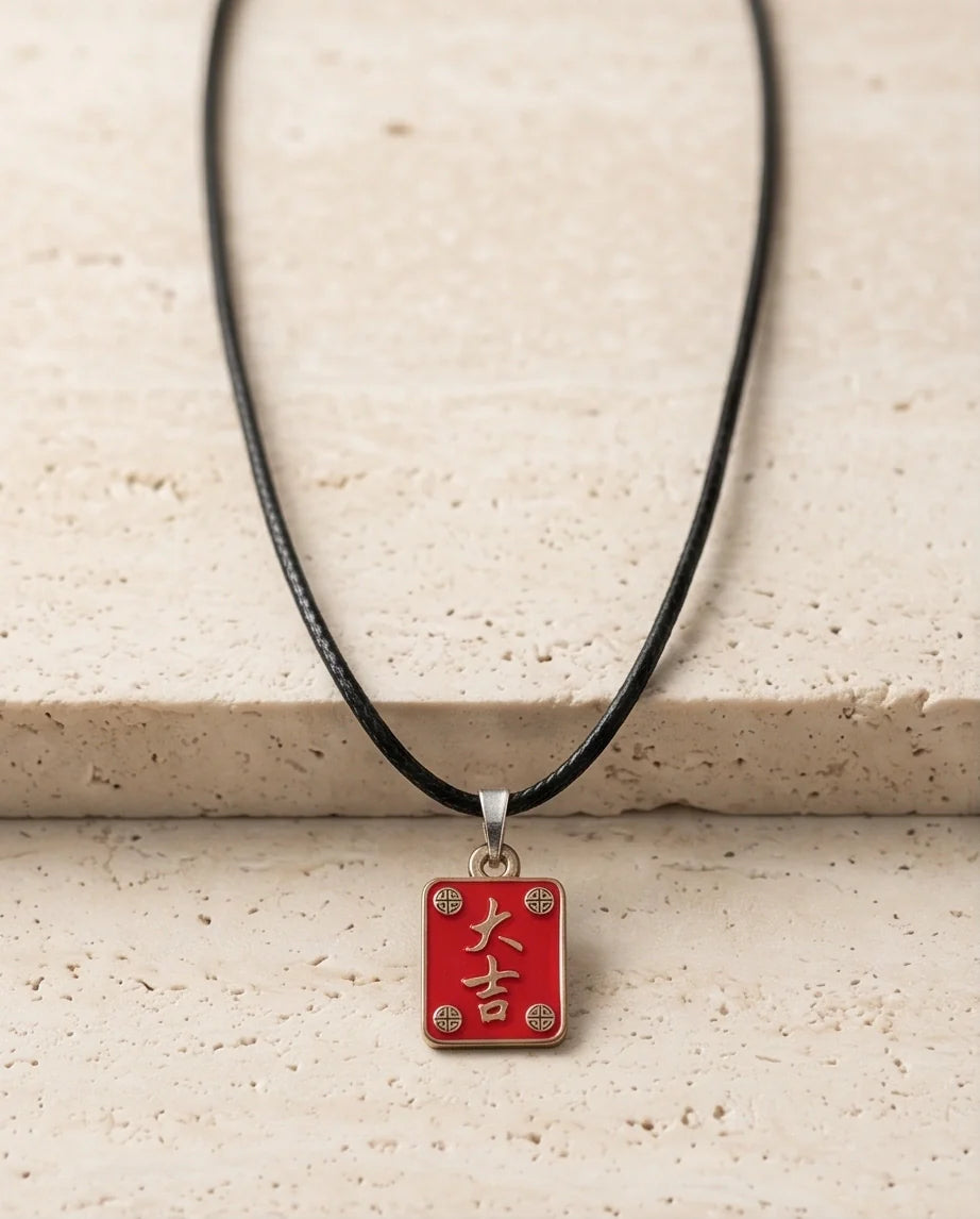 Traditional Red Chinese Character "Da Ji" Good Luck Pendant Necklace