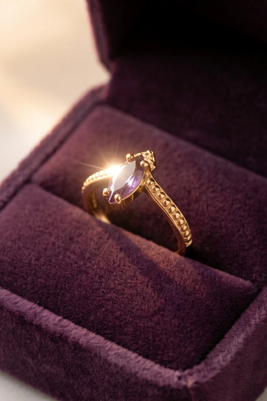 "Amethyst Aura" – Marquise Cut Gold Ring