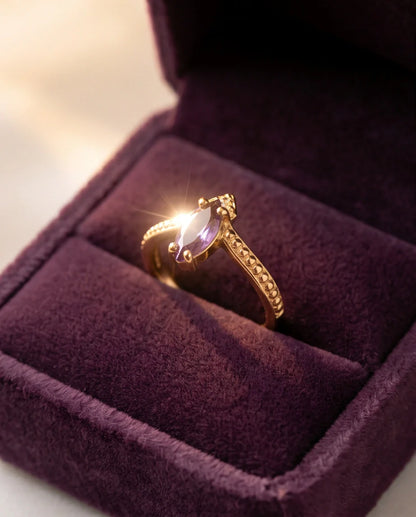 "Amethyst Aura" – Marquise Cut Gold Ring
