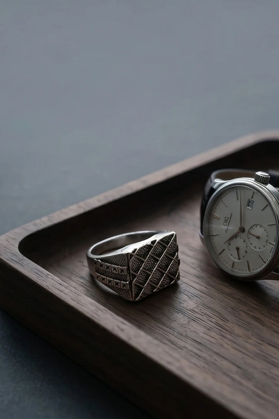 Vintage Sterling Silver Mesh Geometric Signet Ring