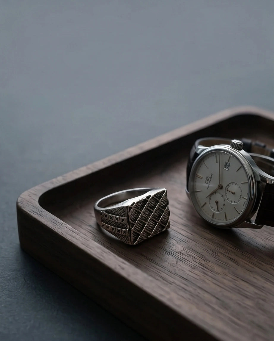 Vintage Sterling Silver Mesh Geometric Signet Ring