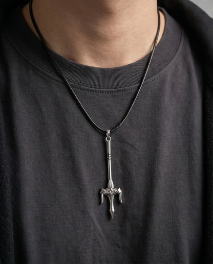Silver Trident Spear Pendant Necklace
