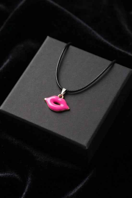 Gold and Pink Lips Pendant Necklace