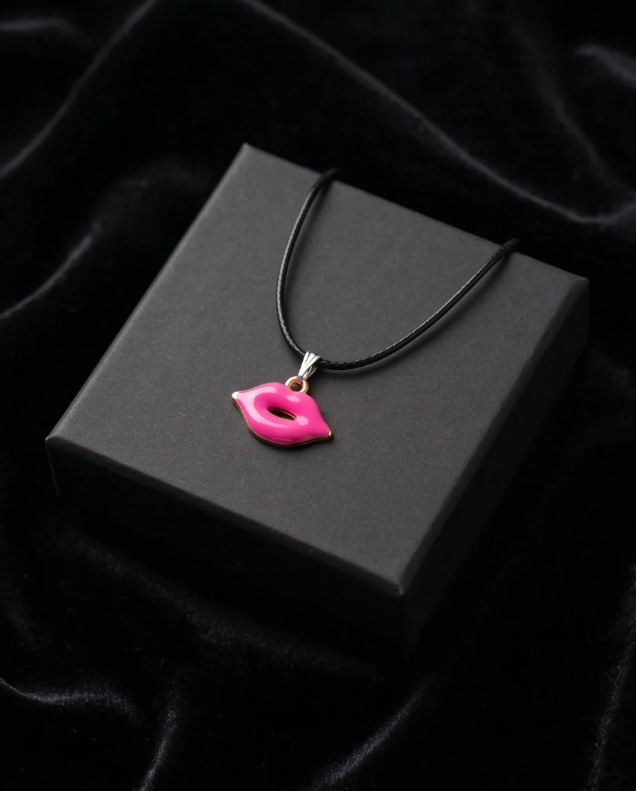 Gold and Pink Lips Pendant Necklace