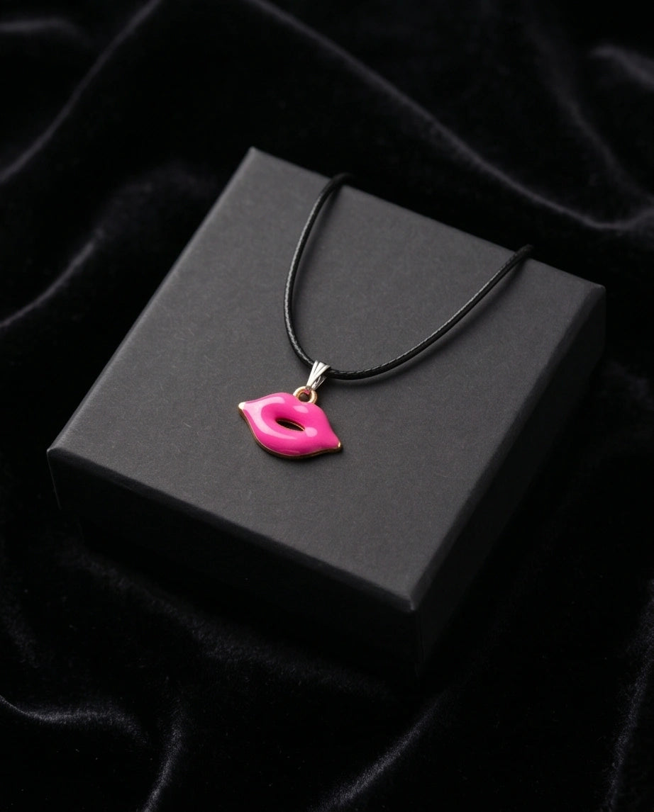 Gold and Pink Lips Pendant Necklace