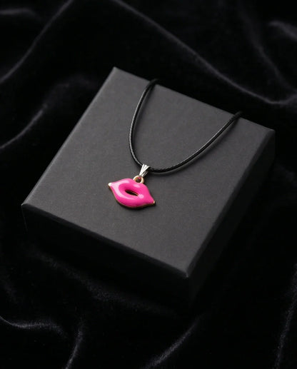 Gold and Pink Lips Pendant Necklace