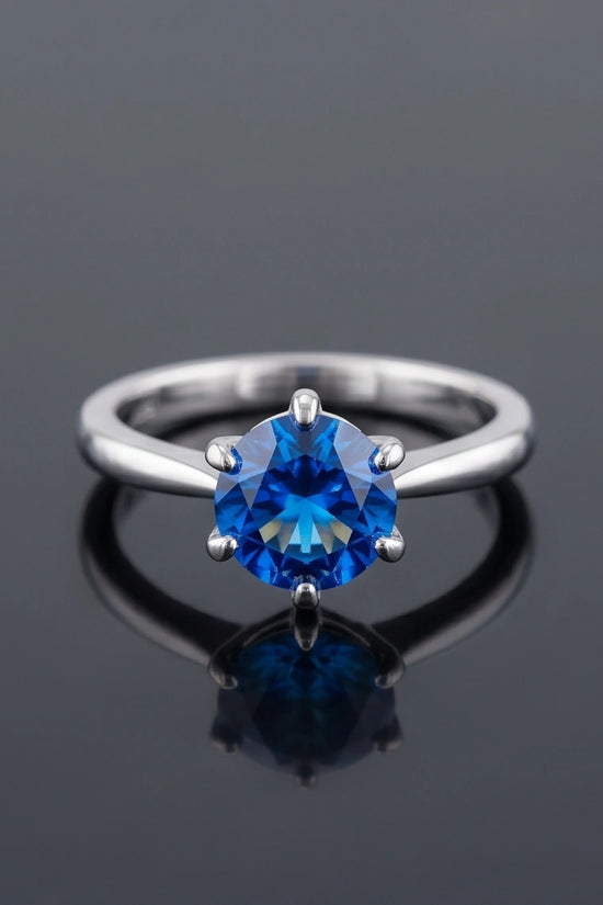 Sterling Silver Royal Blue Round Cut Solitaire Ring