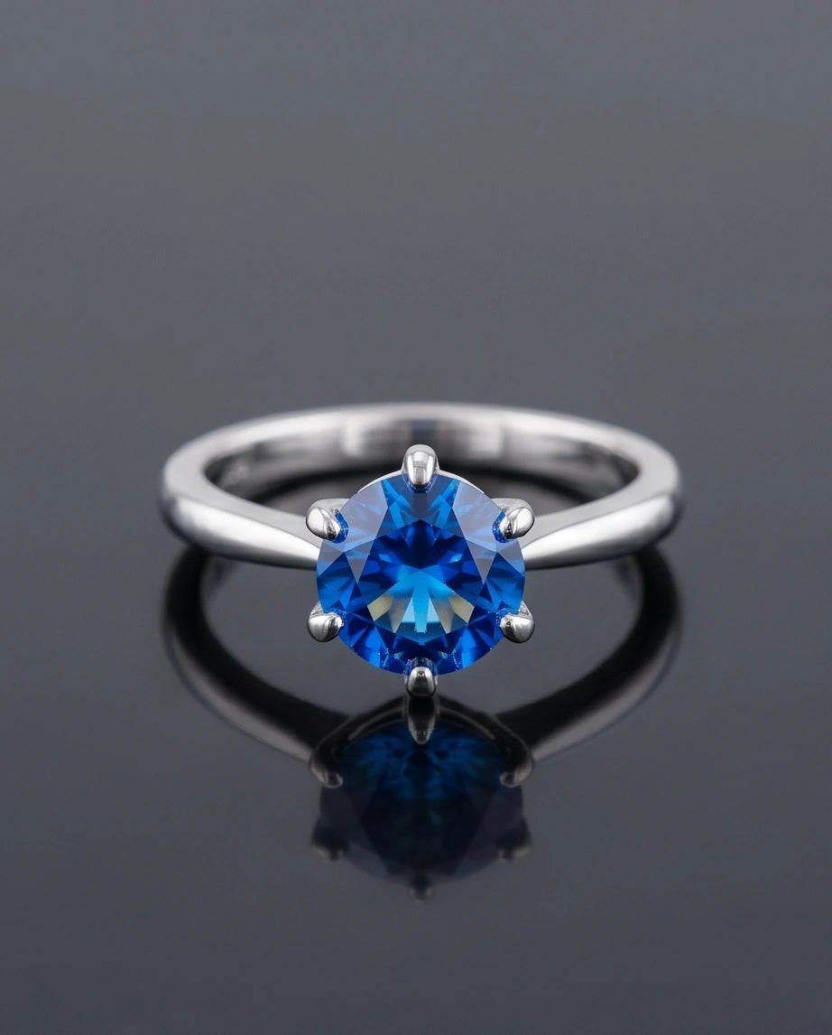 Sterling Silver Royal Blue Round Cut Solitaire Ring