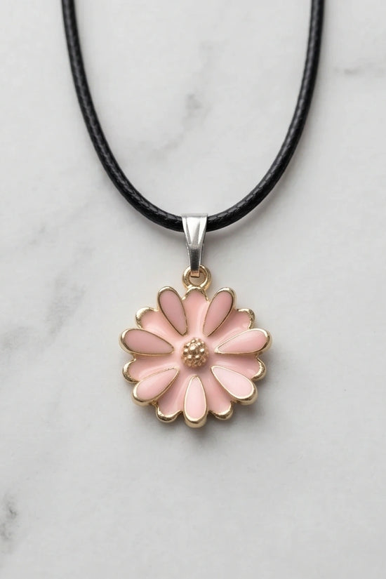 Blush Pink Enamel Sunflower Pendant Necklace