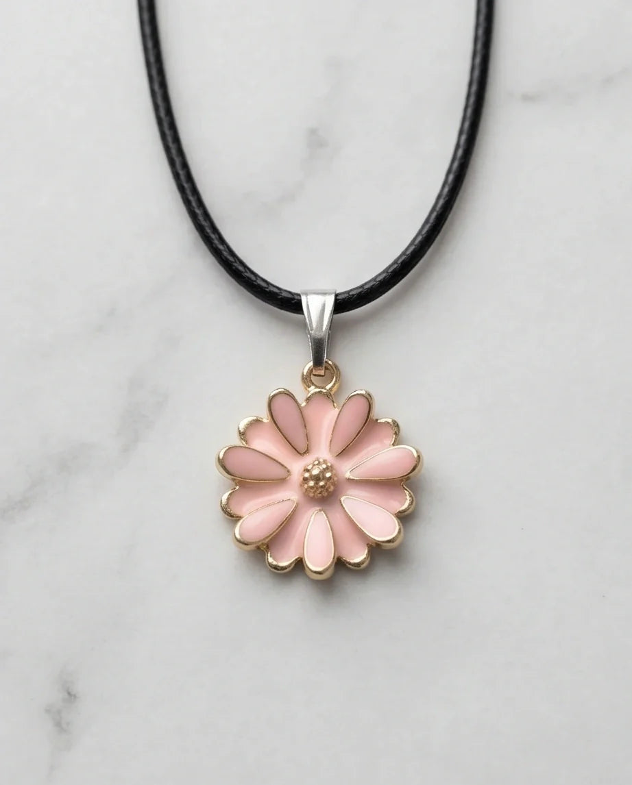 Blush Pink Enamel Sunflower Pendant Necklace