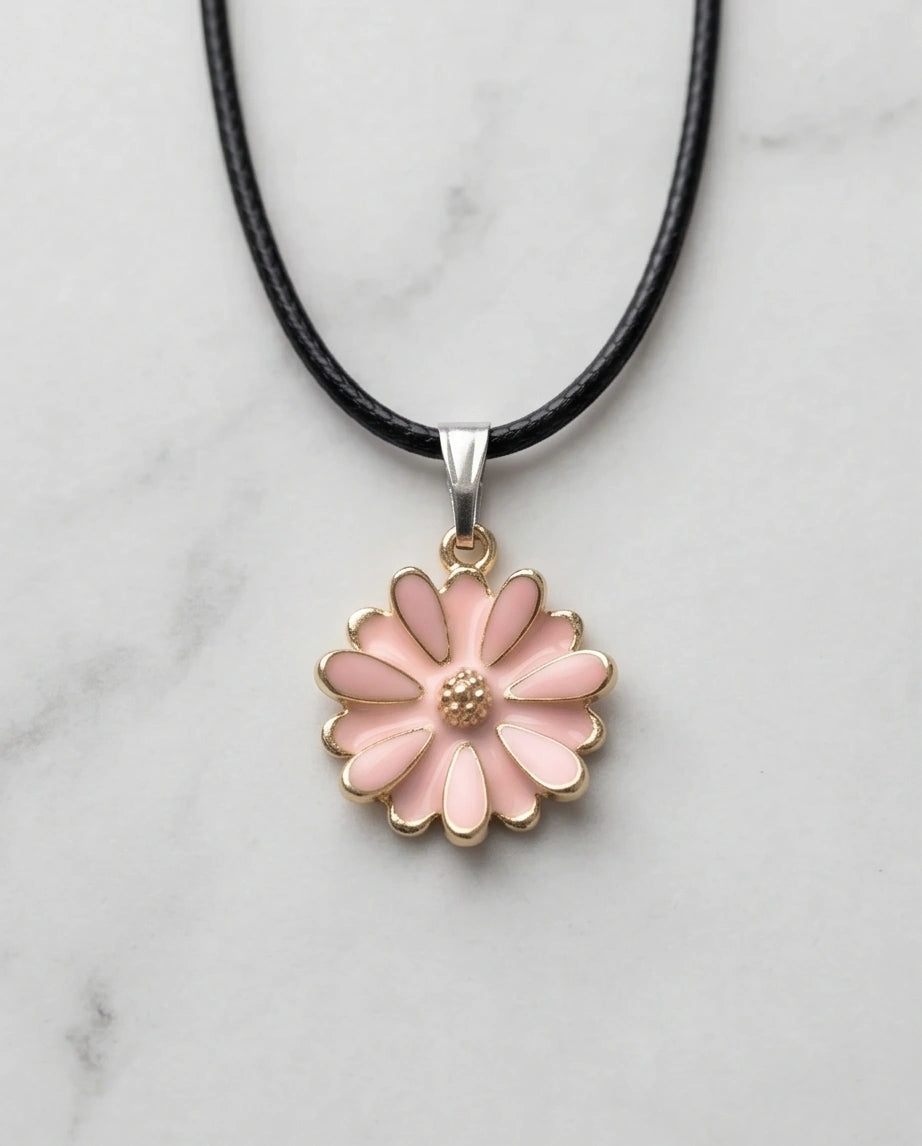 Blush Pink Enamel Sunflower Pendant Necklace