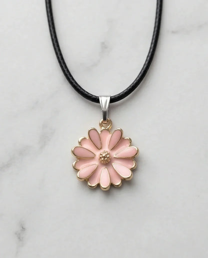 Blush Pink Enamel Sunflower Pendant Necklace