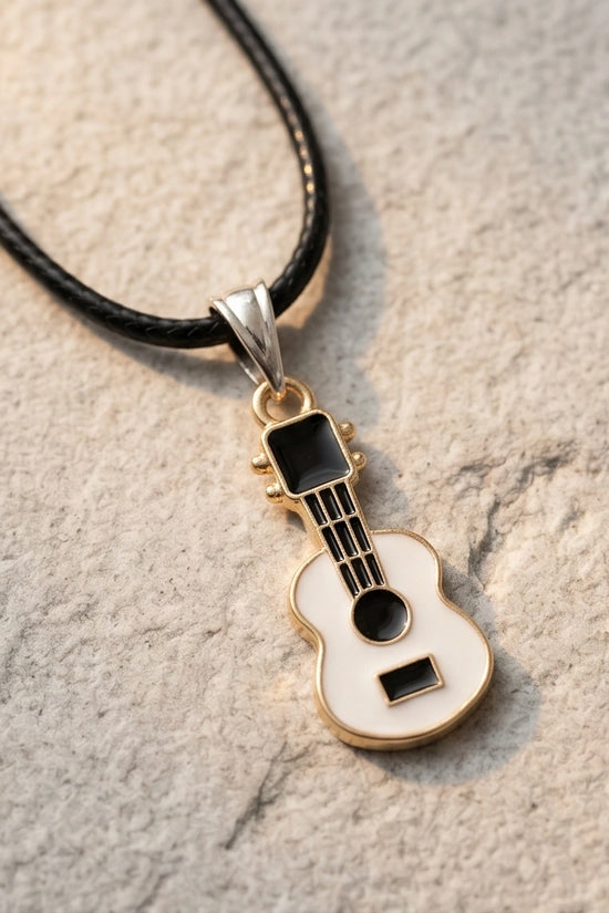 Gold and White Acoustic Guitar Necklace