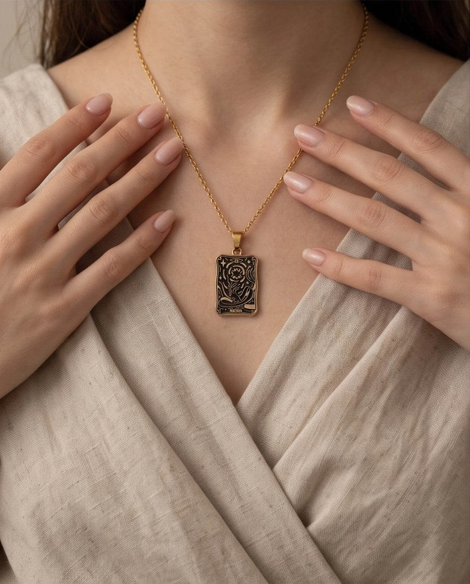 Gold "The Star" Tarot Card Pendant Necklace