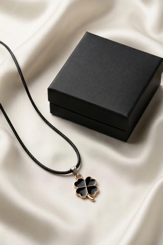 Gold and Black Four-Leaf Clover Necklace