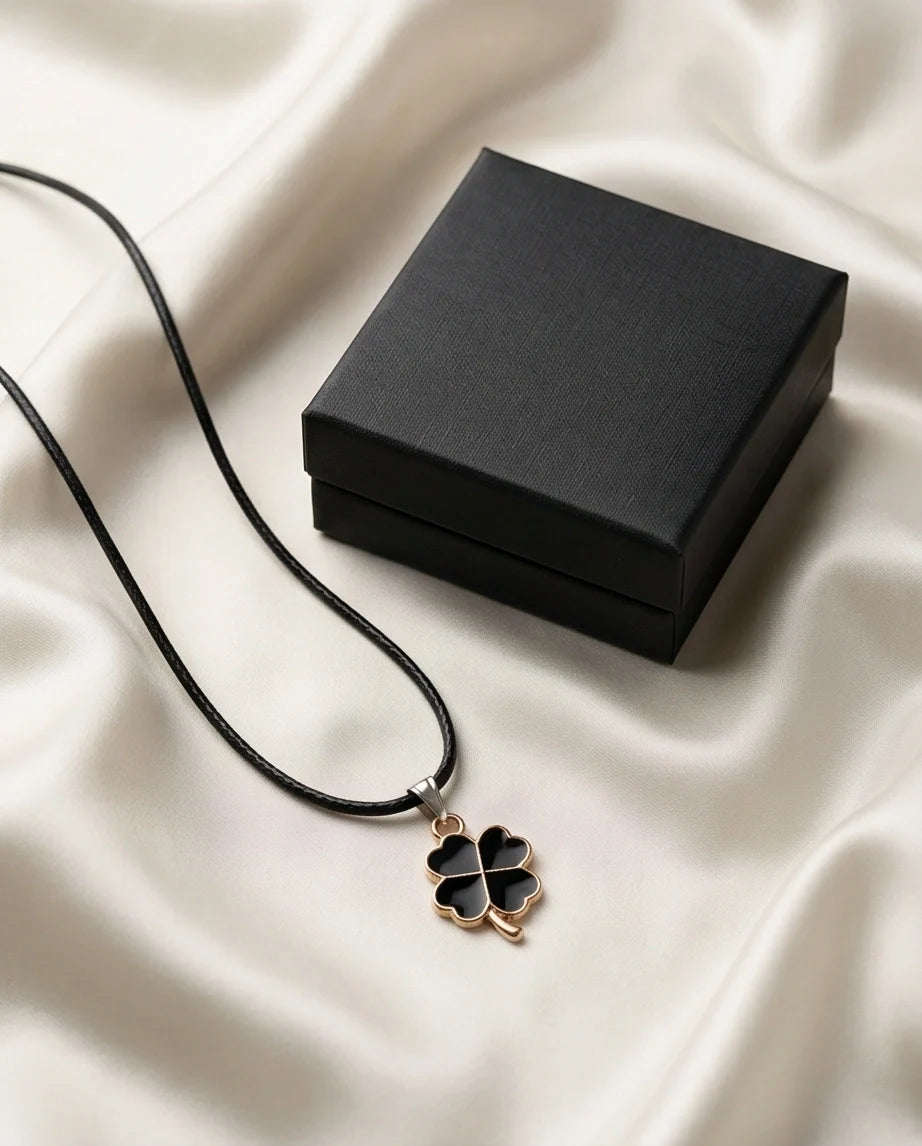 Gold and Black Four-Leaf Clover Necklace