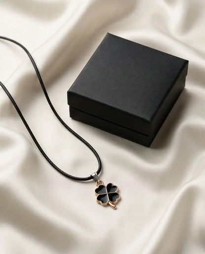 Gold and Black Four-Leaf Clover Necklace
