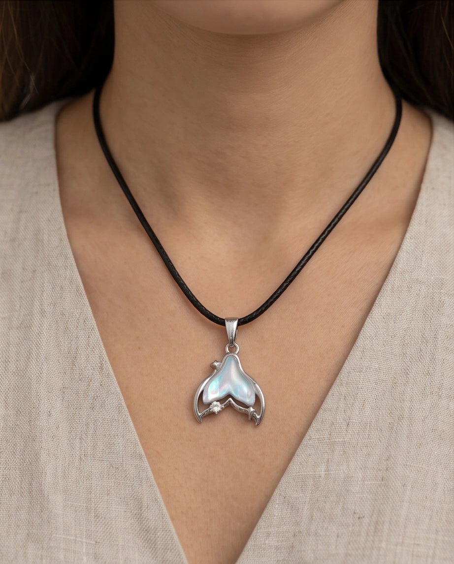 Iridescent Mermaid Tail Pendant Necklace