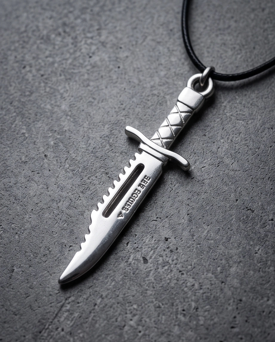 Silver Tactical Dagger Cord Necklace