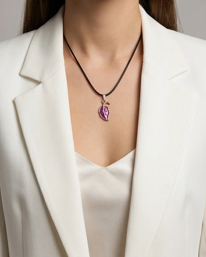 Orchid Purple Botanical Leaf Pendant