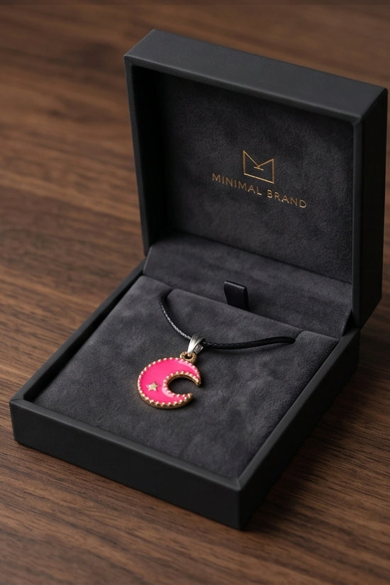 Gold and Pink Celestial Crescent Moon Necklace