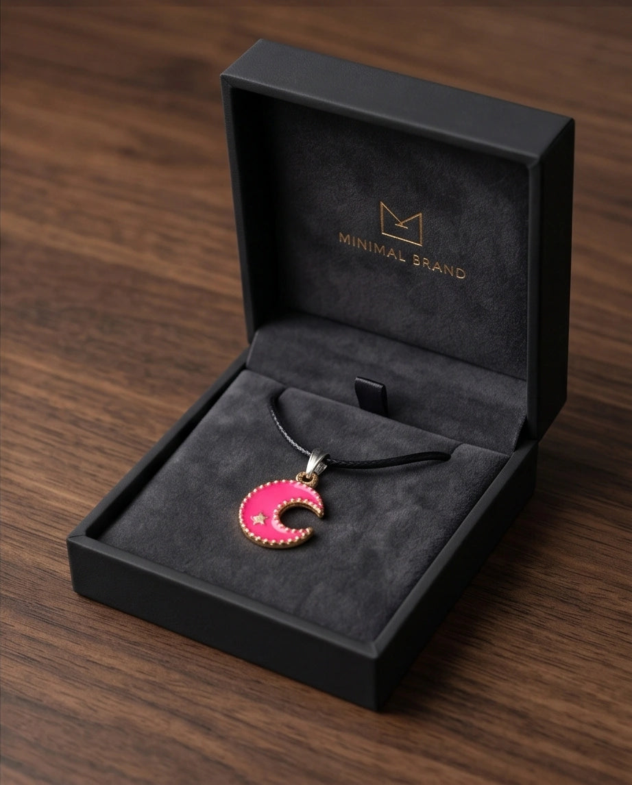 Gold and Pink Celestial Crescent Moon Necklace