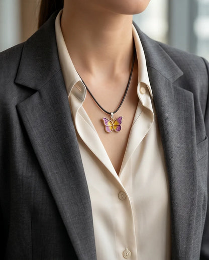 Purple & Gold Butterfly Pendant Necklace