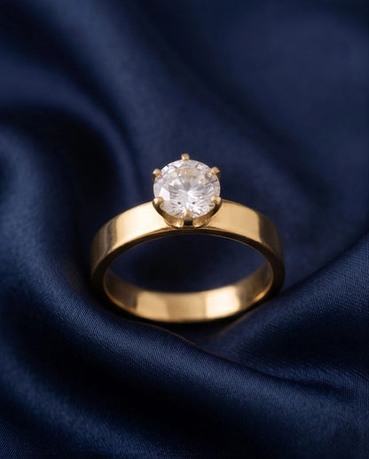 Gold Round Gemstone Classic Solitaire Ring