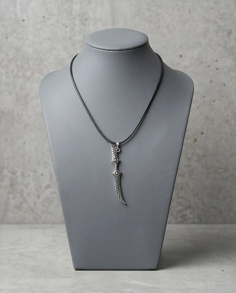 Antique Silver Scaled Dagger Pendant Necklace