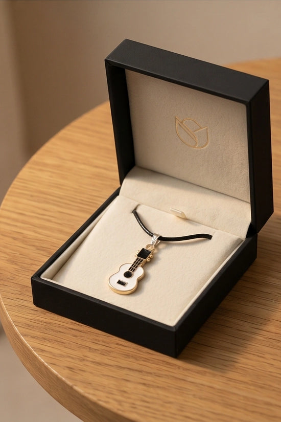 Gold and White Acoustic Guitar Necklace