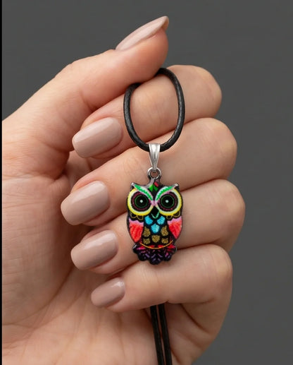 Artistic Multi-Color Mosaic Owl Totem Pendant Necklace