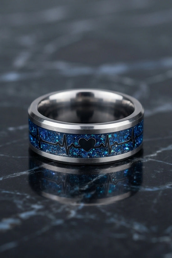 Purple Glitter Heartbeat Band Ring