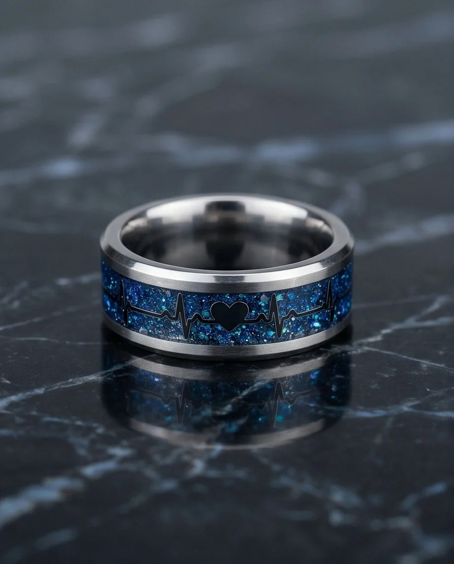 Purple Glitter Heartbeat Band Ring