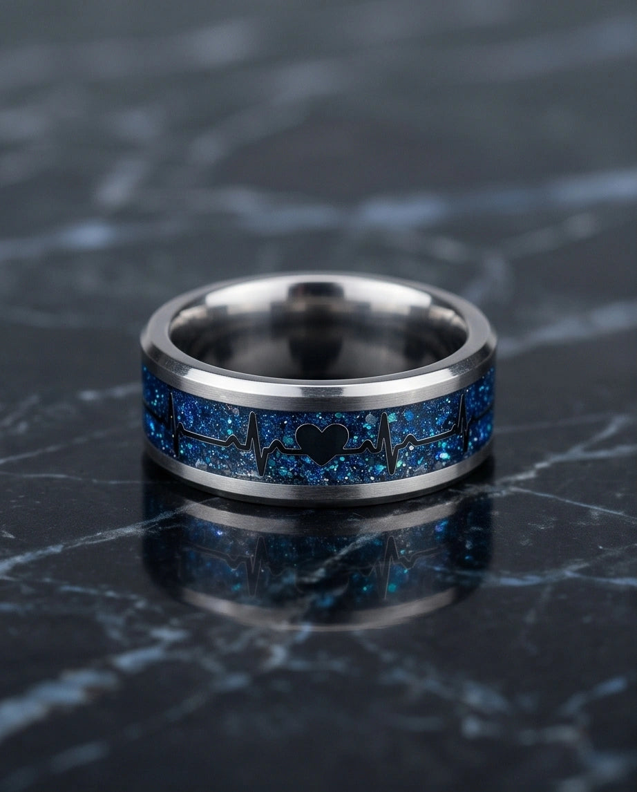 Purple Glitter Heartbeat Band Ring