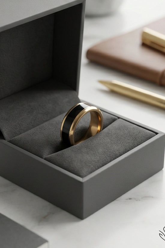 Classic Gold Black Enamel Band Ring