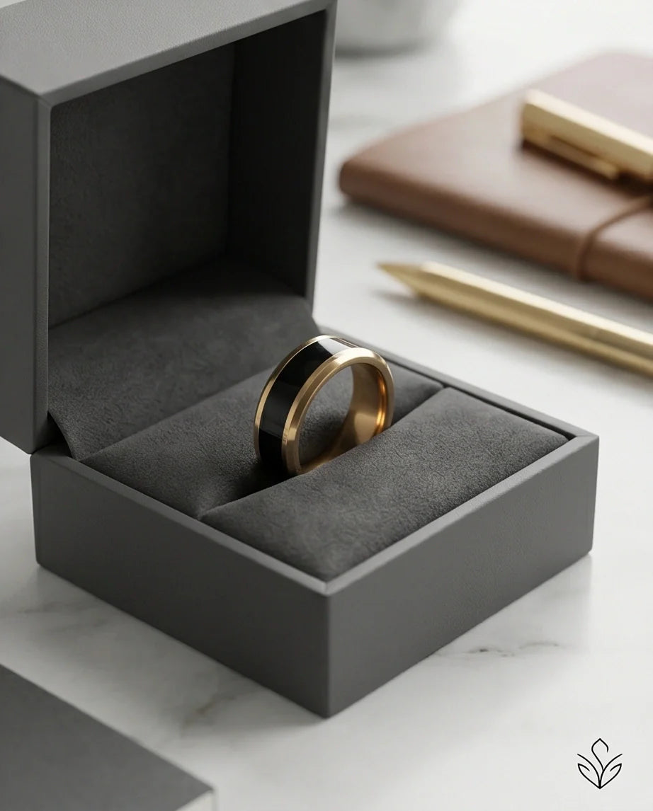 Classic Gold Black Enamel Band Ring