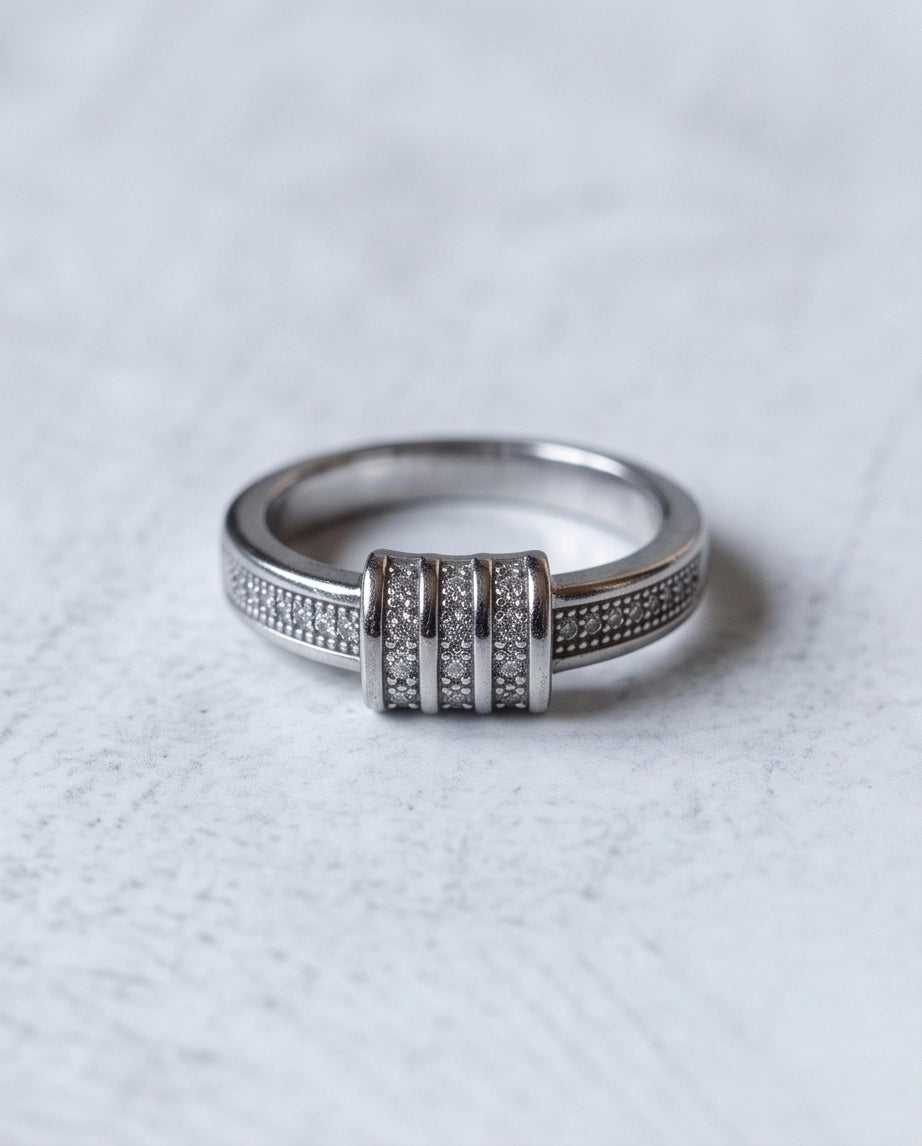 Triple-Barrel Pavé Station Band Ring