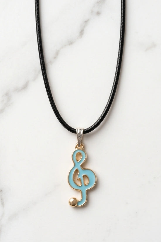 Gold and Light Blue Treble Clef Necklace