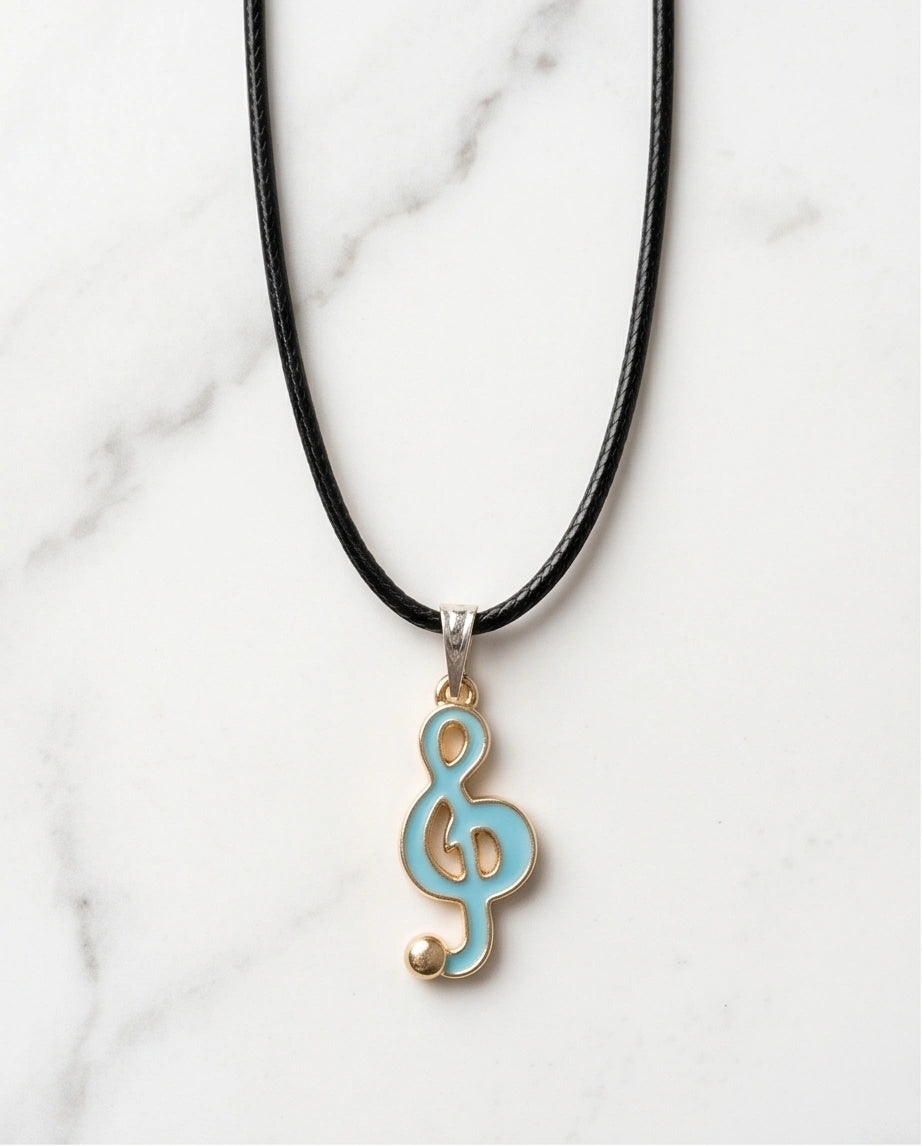 Gold and Light Blue Treble Clef Necklace